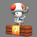 Mushroom Headed Game Character Holding Wrench Standing On Brick Blocks With Question Mark