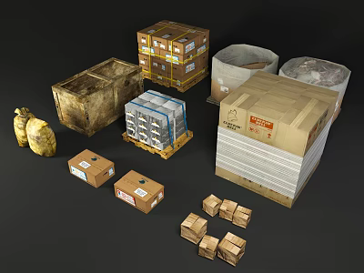 Assorted Storage Packages Including Strapped Cardboard Boxes Sacks And Small Parcels 3d model