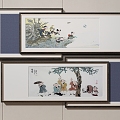 Chinese Landscape Decorative Painting Combination 3d model