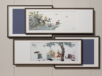 Chinese Landscape Decorative Painting Combination 3d model