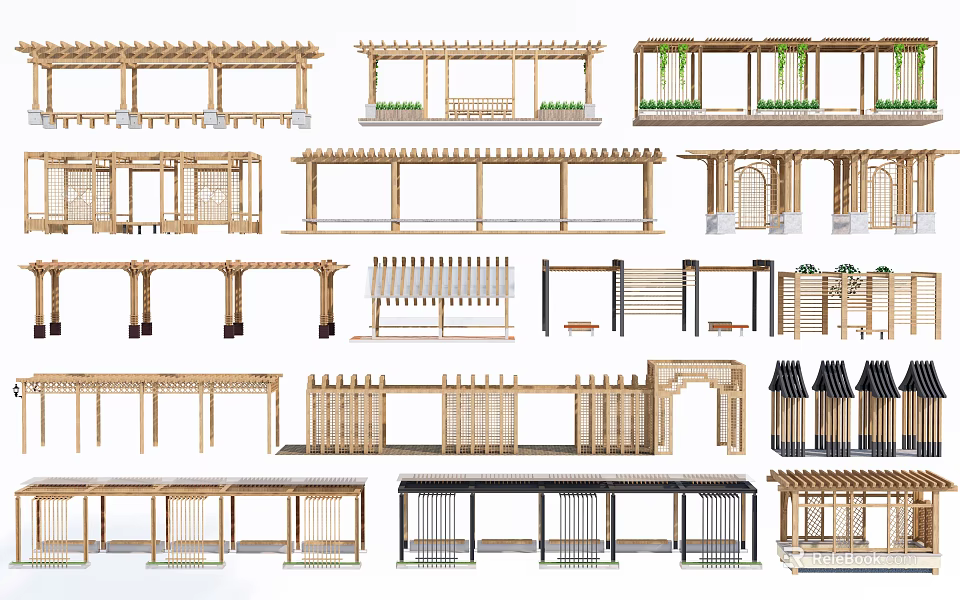 Various Wooden Pergola Designs And Structures For Outdoor Garden Spaces 3d model 