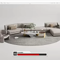 Modern Light Gray Sofa Coffee Table Set With Pillows Plant And Circular Rug 3d model