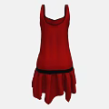 Fashionable Red Dress with Black Belt and Black Flower Decoration Asymmetric Hem
