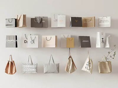 Stylish Various Style Bags With Different Materials Hanging On Wall Decorative 3d model