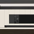 Modern Minimalist TV Background Wall Design With White Panels Black Accents Built-in TV And Storage