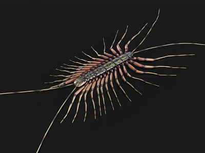 Reddish Brown Centipede With Segmented Body Long Antennae On Dark Background 3d model