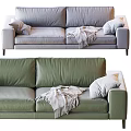 Modern Green And Light Gray Two Seater Sofa With Pillows And Blanket
