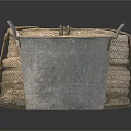 Woven Rope Coil and Metal Bucket with Handles for Household Items