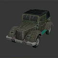 Vintage Green Military Vehicle with Black Top Classic Grille Headlights and Retro Design