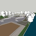 Urban Park Landscape Design With Curved Water Feature Trees And Paved Paths