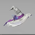 White Witch Hat With Purple Ribbon And Blue Butterfly Decoration
