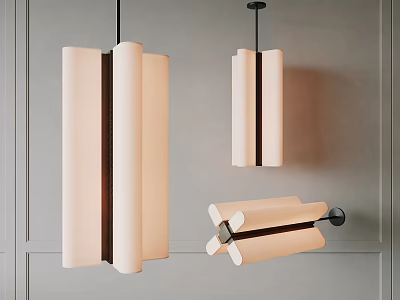 Modern Cylindrical Chandeliers With Linen Shades And Metal Frames For Interior Lighting Design 3d model
