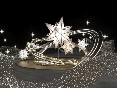 Sparkling Star Shaped Art Installation With Curved Structures And Small Lights 3d model