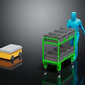 Utility Transport Carts Setup with Blue Figure Green Two Tier and Yellow Small Carts