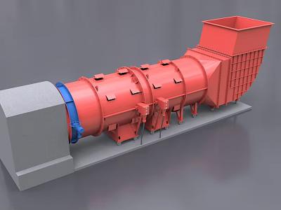 Red Cylindrical Industrial Processing Equipment With Feeding Hopper And Gray Base 3d model