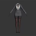Woman In Gray Professional Suit Dress With Badge Black Stockings And High Heels
