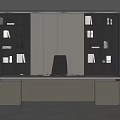 Stylish Executive Office Desk With Wooden Top Black Chair Bookshelves And Glass Cabinets