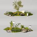 Serene Courtyard Garden with Olive Tree Moon Lush Grass Stones and Lamps