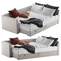 Modern Multifunctional Sofa Bed With Decorative Cushions And Cozy Blanket 3d model