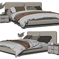 Modern Double Bed With White Bedding Brown Pillows And Side Nightstand Decor 3d model