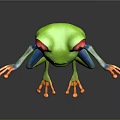 Vibrant Colored Frog with Red Eyes Green Body Blue Legs and Orange Toes