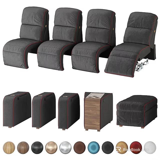 Comfortable Modern Single Sofa Upholstered with Recline Function Matching Ottoman and Side Table 3d model 