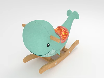 Building Blocks Whale Shaped Rocking Chair With Light Green Body Wooden Legs And Orange Cushion 3d model