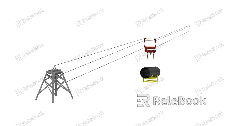 Mountain pipeline repair material carrying ropeway industrial animation model