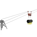 High Voltage Industrial Equipment With Electric Tower Suspended Cables And Black Container