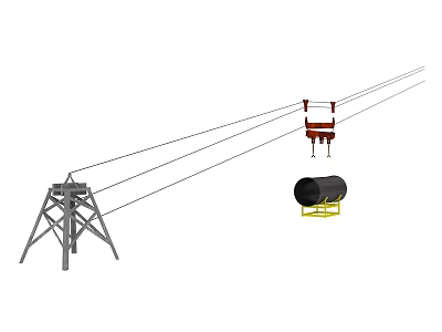 High Voltage Industrial Equipment With Electric Tower Suspended Cables And Black Container 3d model