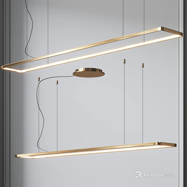 Modern Gold Linear Pendant Chandelier With Sleek Metallic Frame And Illuminated Design 3d model 