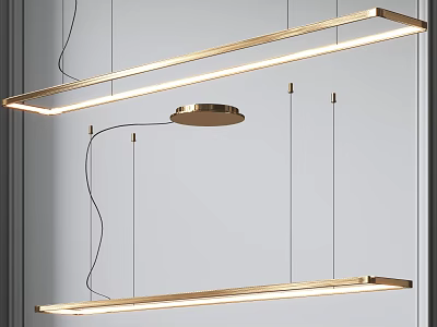 Modern Gold Linear Pendant Chandelier With Sleek Metallic Frame And Illuminated Design 3d model