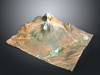 Scenic 3D Landscape Model Featuring Snowy Mountain Peak Surrounding Ranges And Green Areas 3d model