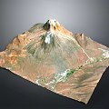 Scenic 3D Landscape Model Featuring Snowy Mountain Peak Surrounding Ranges And Green Areas