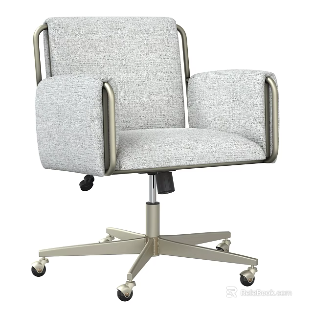 Modern Gray Fabric Office Chair With Metal Armrests And Wheeled Base 3d model 