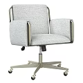 Modern Gray Fabric Office Chair With Metal Armrests And Wheeled Base