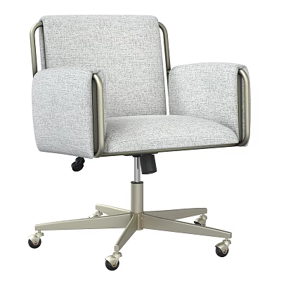 Modern Gray Fabric Office Chair With Metal Armrests And Wheeled Base 3d model