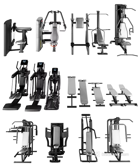 High Quality Home Gym Sports Equipment Including Treadmills Exercise Benches And Dumbbells 3d model 