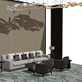 Modern Sofa and Coffee Table Set With Decorative Pillows Patterned Rug And Side Tables 3d model