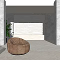Beige Velvet Lazy Sofa With Round Design In Modern Interior And Green Plant
