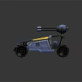 Futuristic Blue Military Vehicle With Yellow Roof Dual Cannons And Large Wheels
