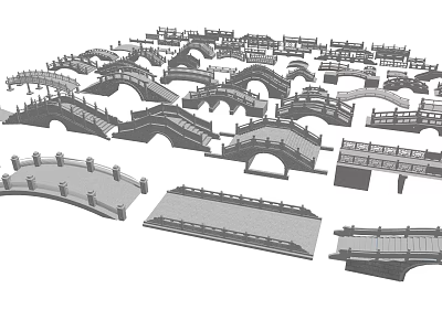 Various Traditional Bridge Designs With Arch Structures And Decorative Railings 3d model