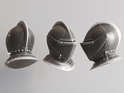 Medieval Armor Helmet Three Different Angles Detailed Metal Design Historical Protection Gear 3d model