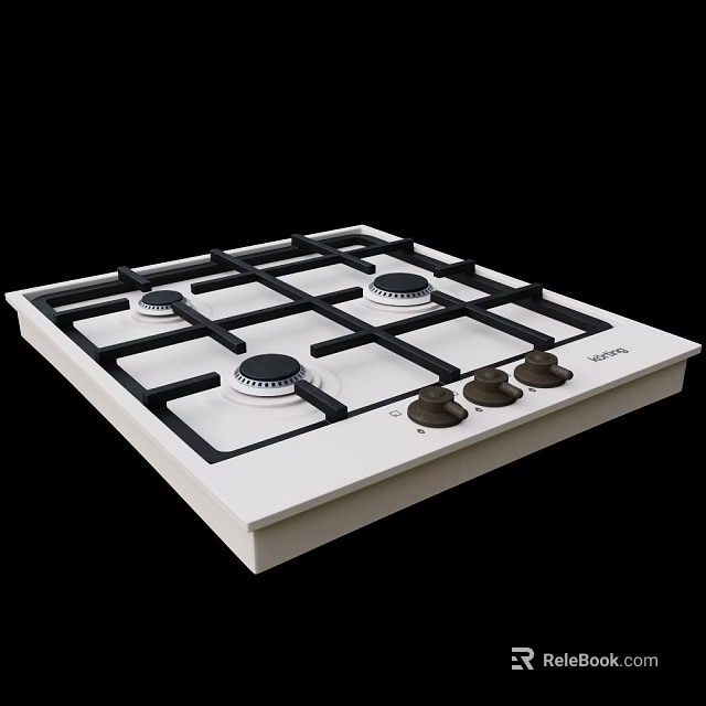 White Kitchen Gas Stove With Four Burners Black Grates And Control Knobs 3d model 