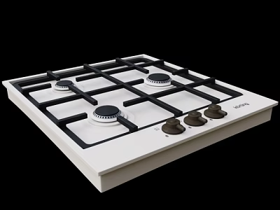 White Kitchen Gas Stove With Four Burners Black Grates And Control Knobs 3d model