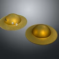 Two Golden Dome Shaped Objects With Smooth Surface And Metallic Texture On Dark Background 3d model