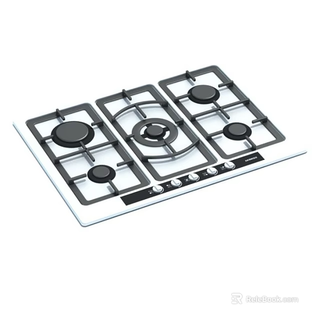 Modern Gas Hob Kitchen Appliance with Four Burners White Ceramic Surface and Control Knobs 3d model 