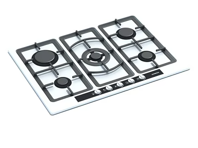 Modern Gas Hob Kitchen Appliance with Four Burners White Ceramic Surface and Control Knobs 3d model