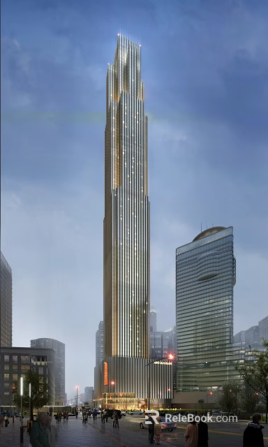 Modern Office Building With Glass Curtain Wall And Urban Skyline View 3d model 