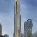 Modern Office Building With Glass Curtain Wall And Urban Skyline View